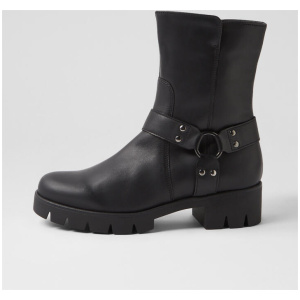 Glee Schwarz Leather Ankle Boots