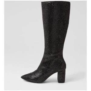 Gorjay Black Jewel Fabric Knee High Boots