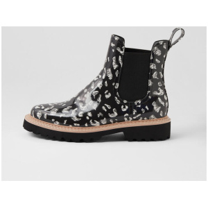 Gummie Black White Leopard Gumboot Chelsea Boots
