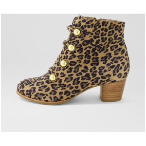 Gwion W Camel Leopard Suede Ankle Boots