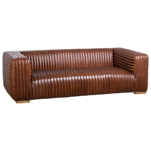 Harmon 2.5 Seat Havana Brown Leather Sofa w Timber Feet