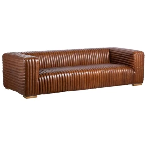 Harmon 3 Seat Havana Brown Leather Sofa w Timber Feet