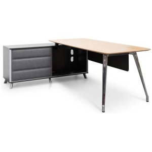 Hayes 2m Left Return Office Desk - Natural - Black by Interior Secrets - AfterPay Available