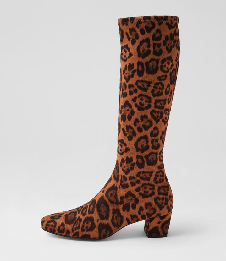 Hayleys Leopard Stretch Microsuede Knee High Boots