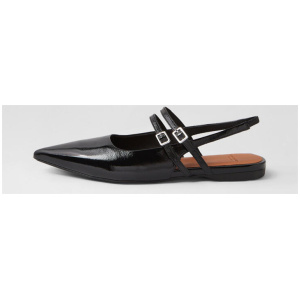 Hermine Buckle Black Patent Leather Flat Shoes