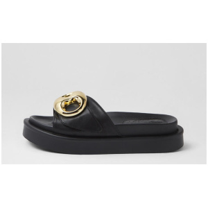 Indie Black Leather Slides