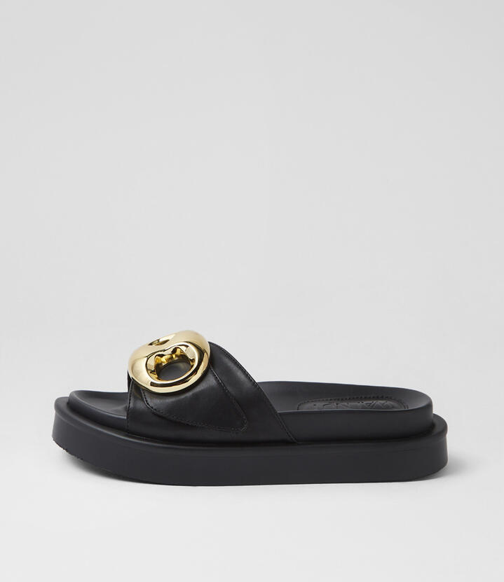 Indie Black Leather Slides