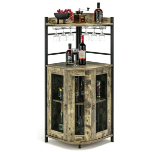 Industrial Corner Bar Cabinet With Glass Holder And Adjustable Shelf