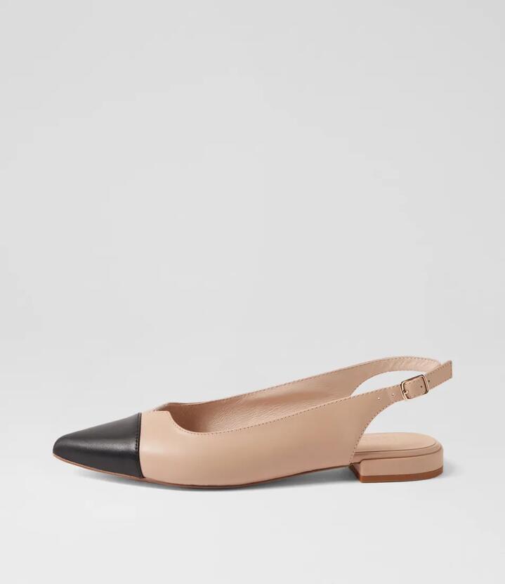 Iris 2 Nude Black Leather Sling Back Shoes