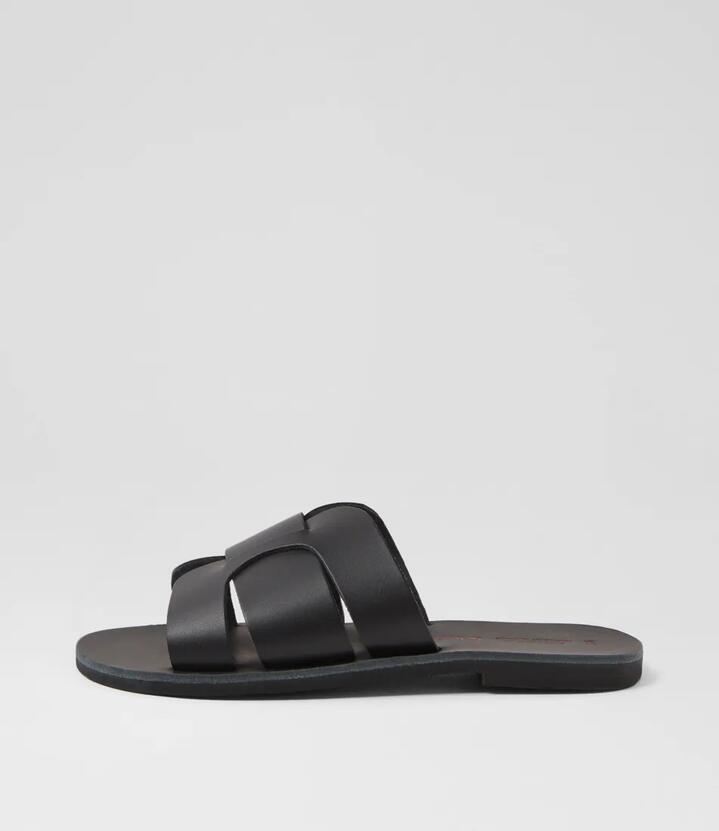 Ismene Black Leather Slides