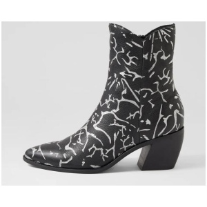 Jambani Black Silver Leather Ankle Boots
