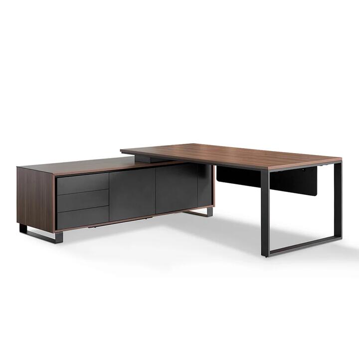Janell 2.3m Left Return Office Desk - Walnut by Interior Secrets - AfterPay Available