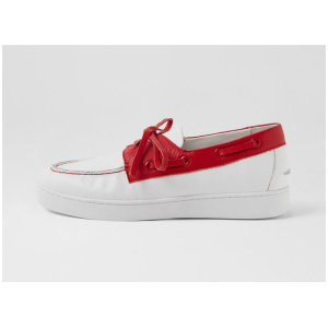 Jaylohs White Red Leather Boat Shoes