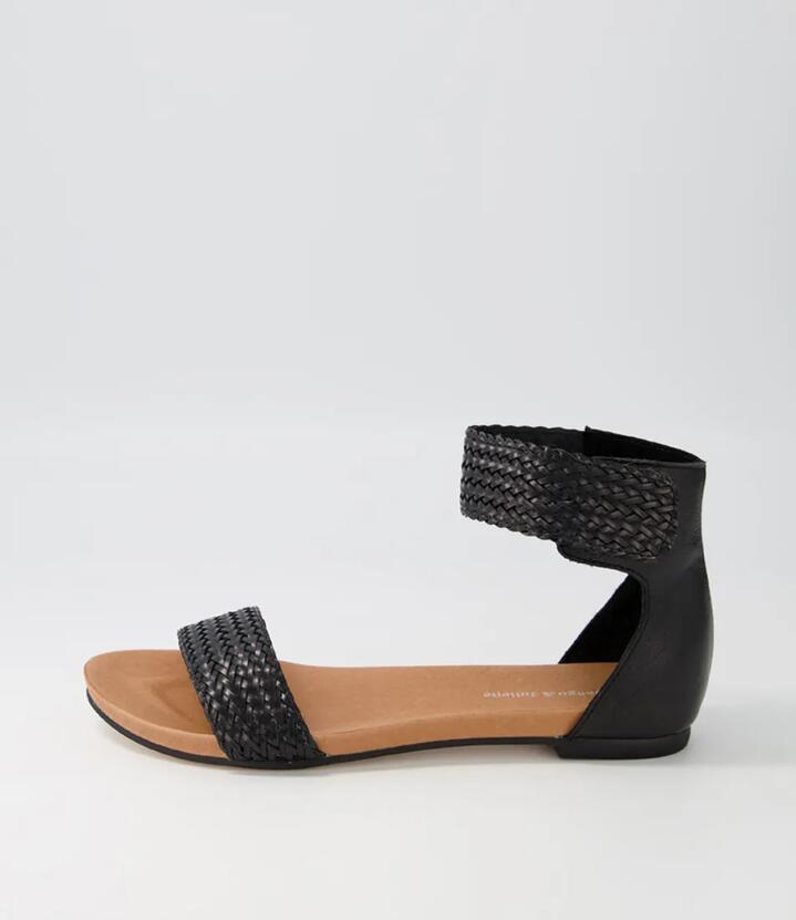 Jellan Black Weave Leather Sandals