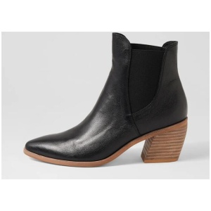 Jenskie Black Natural Heel Leather Ankle Boots