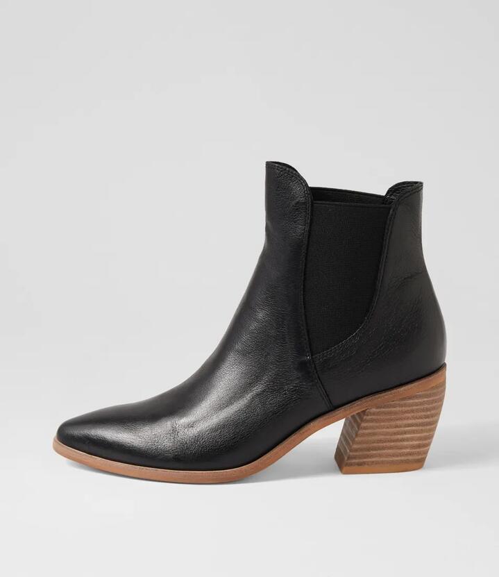 Jenskie Black Natural Heel Leather Ankle Boots
