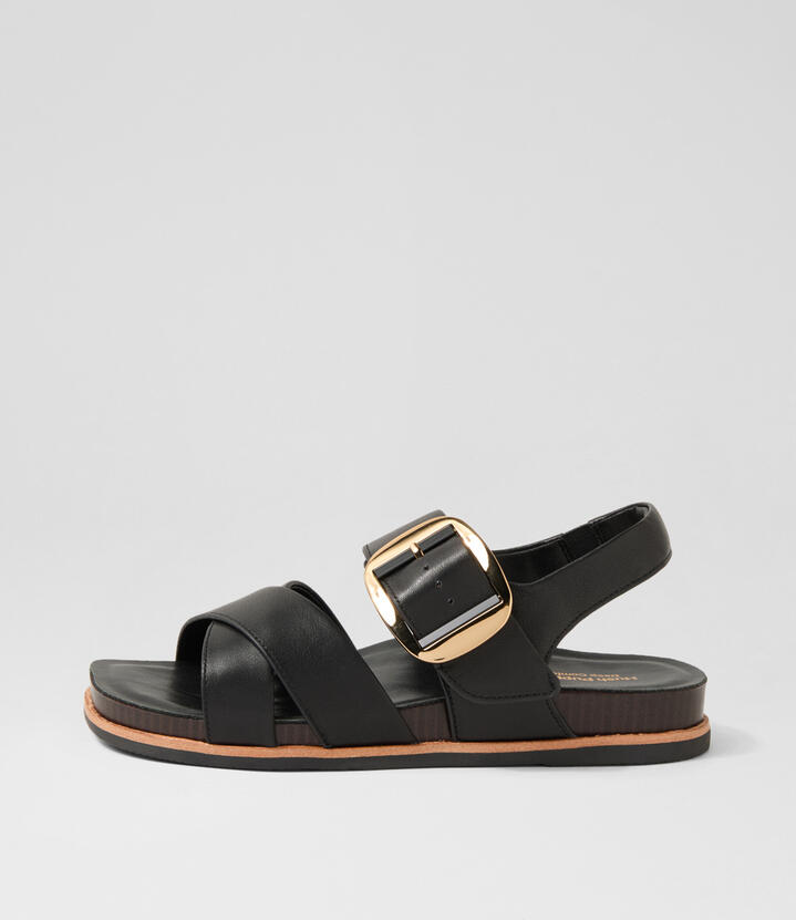 Jester Black Leather Sandals