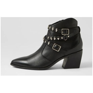 Jollop Black Leather Ankle Boots