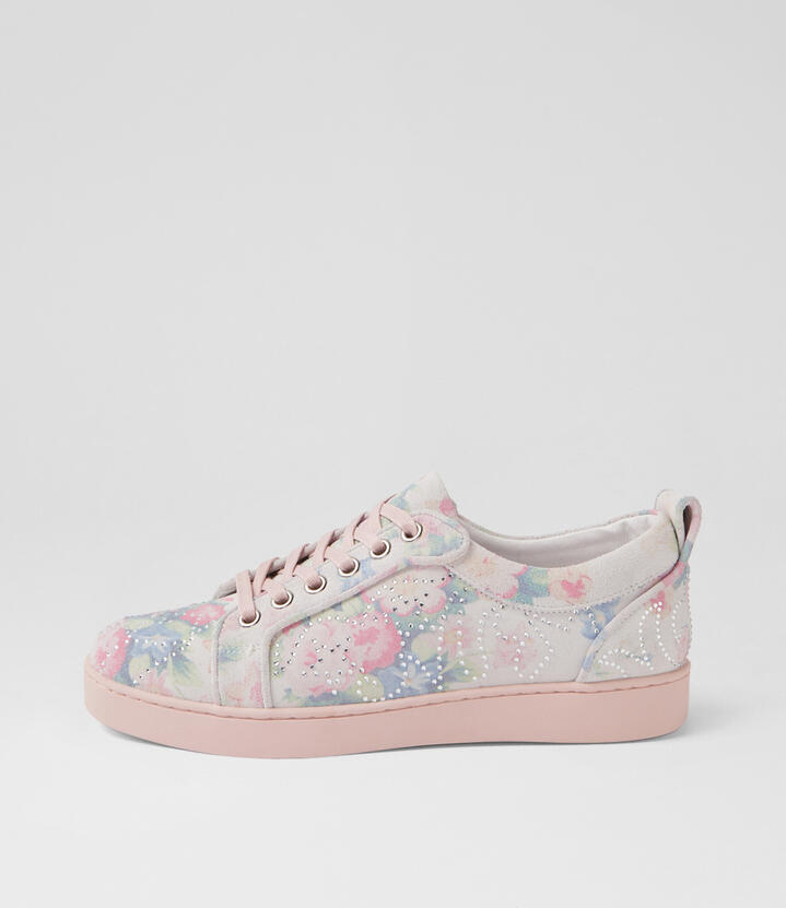 Jonell Pastel Floral Silver Suede Jewels Sneakers