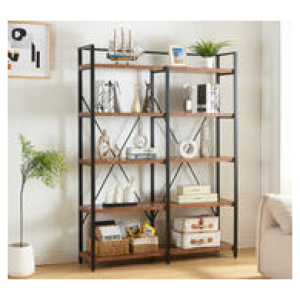 Jorjette 5 Tier Large Wood Bookshelf Brown