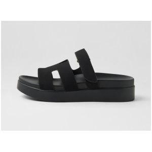 Joss Black Microsuede Slides