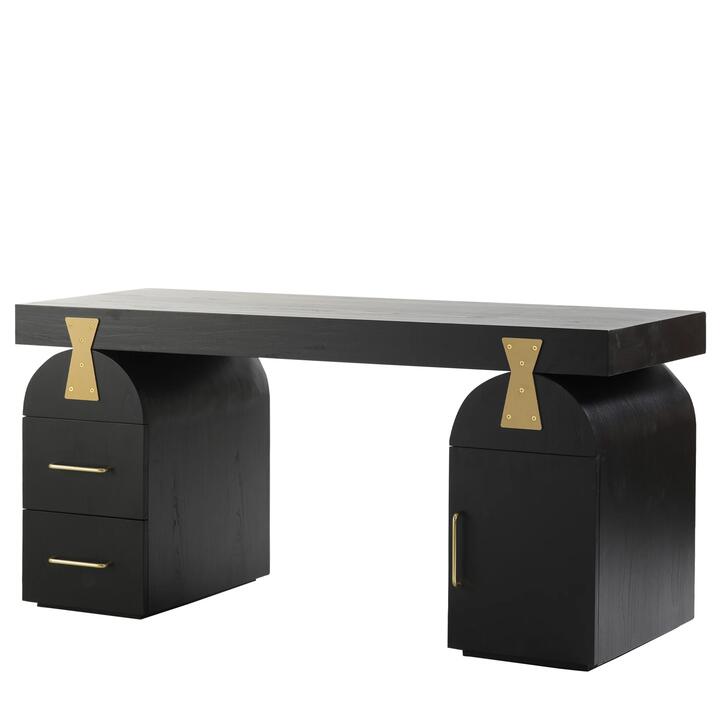 Junon 1.55m New Elm Home Office Desk - Full Black by Interior Secrets - AfterPay Available
