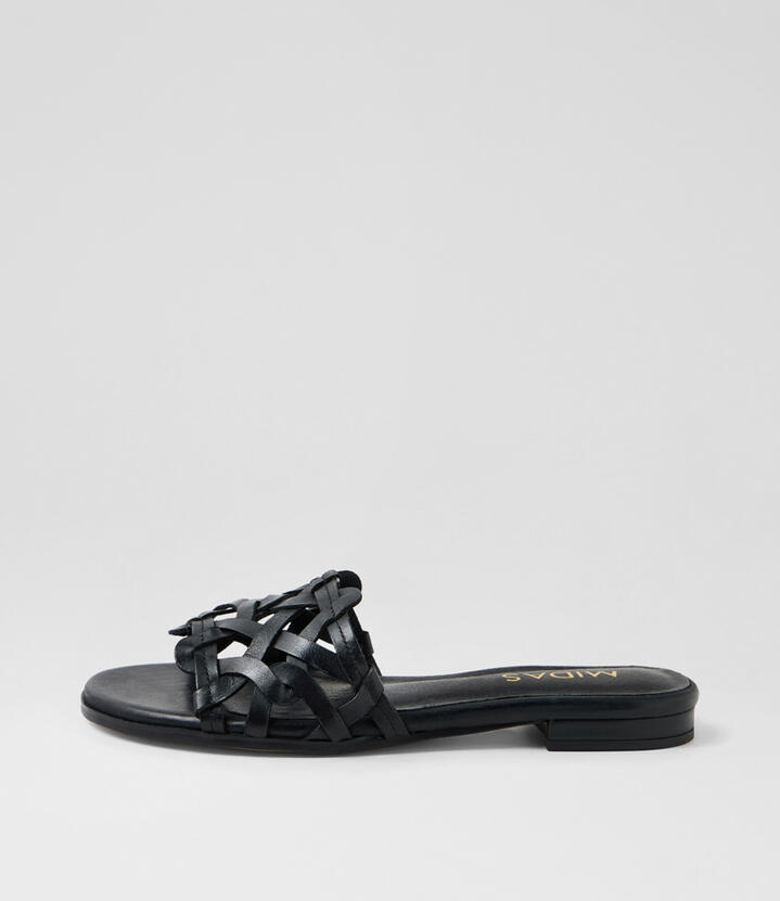 Kamsay Black Leather Slides