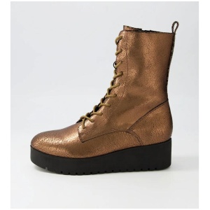 Karalin Bronze Crackle Leather Lace Up Boots