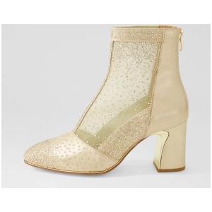 Keliza Pale Gold Shimmer Leather Mesh Ankle Boots