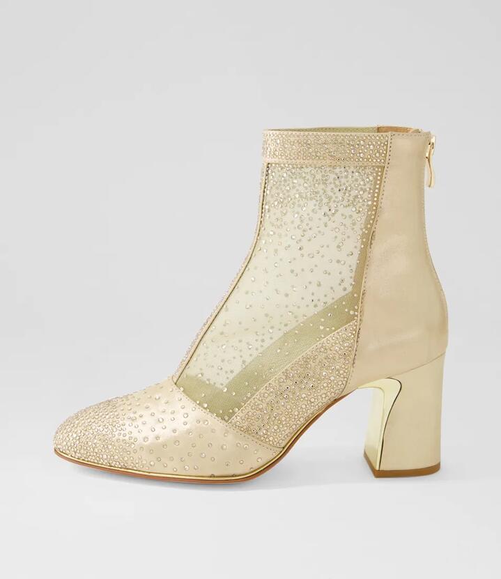 Keliza Pale Gold Shimmer Leather Mesh Ankle Boots