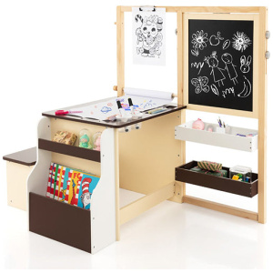 Kids Art Table And Bench Set With Double Sided Adjustable Easel