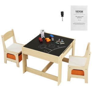Kids Table and Chair Set Wooden Activity Table with Storage Space & Boxes