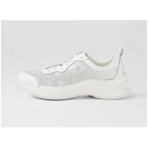 Kliver White Silver Jewels Leather Mesh Sneakers