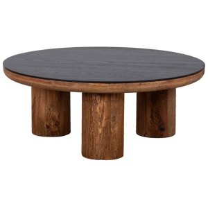 Knoxville 92cm Reclaimed Pine Round Coffee Table, Black