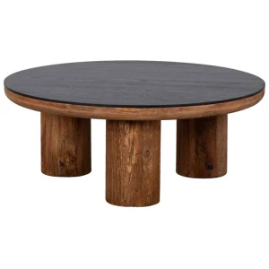 Knoxville 92cm Reclaimed Pine Round Coffee Table, Black
