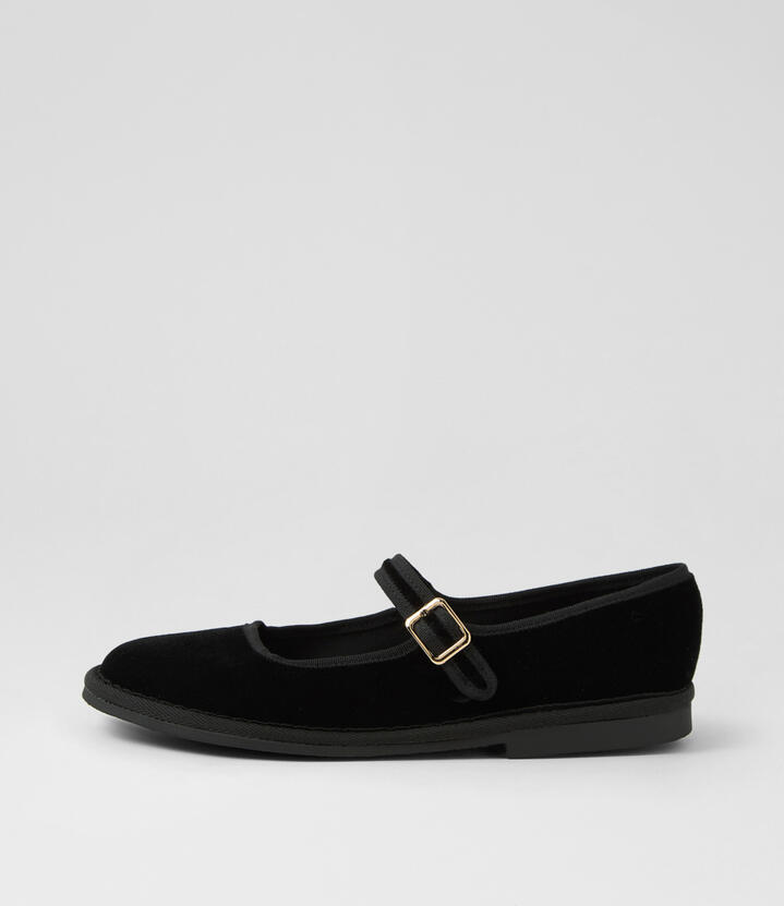 Lairoys Black Velvet Flat Shoes