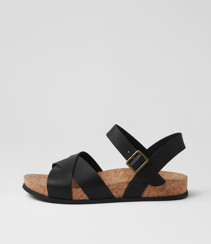 Lanse Black Leather Sandals