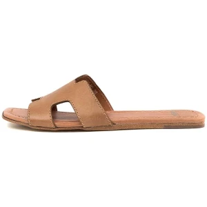 Leamon Tan Leather Slides