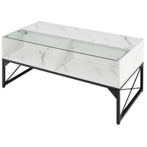 Led Coffee Table Center Table With Faux Marble And 4 Storage Cubes