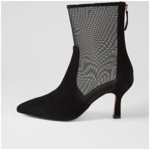 Lenka Black Suede Mesh Ankle Boots