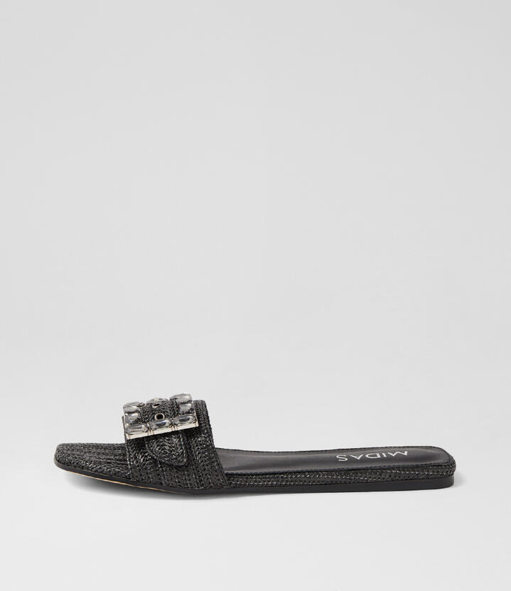 Lidya Black Woven Slides