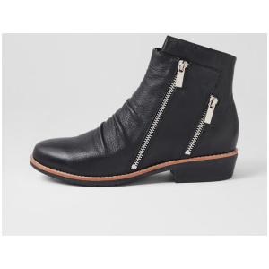 Lizzoe Black Leather Ankle Boots
