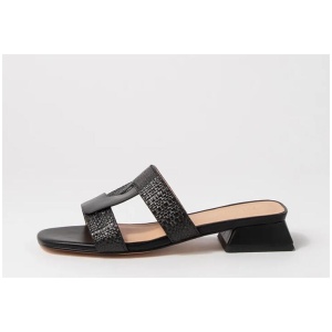 Lorelei Black Leather Raffia Sandals