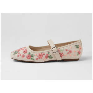 Luciana Almond Embroidery Fabric Flat Shoes