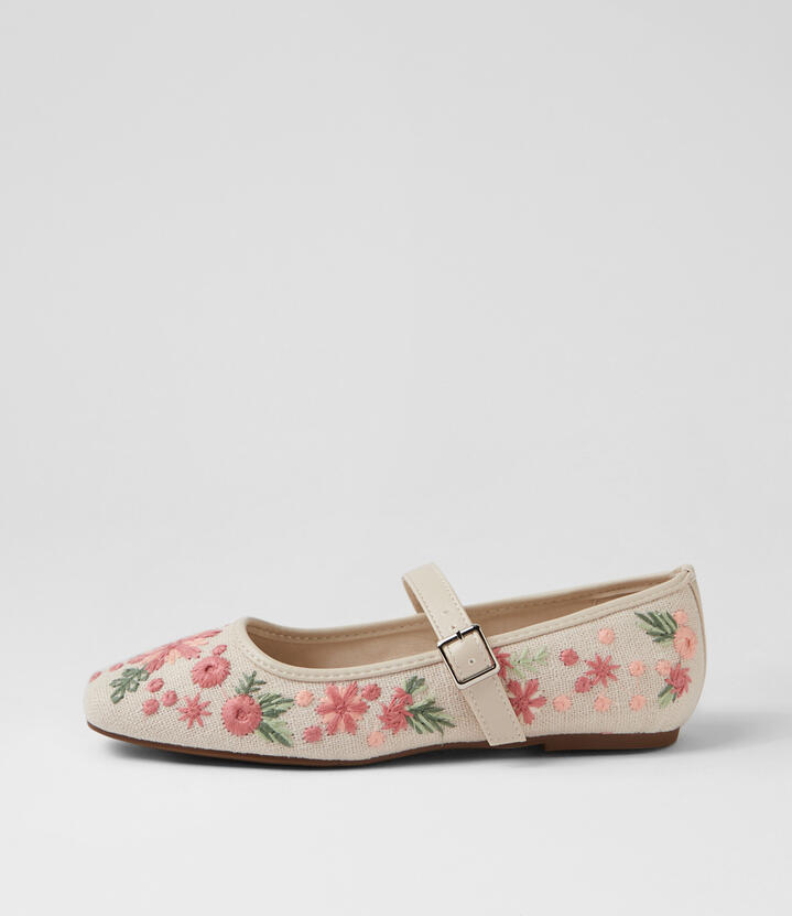 Luciana Almond Embroidery Fabric Flat Shoes