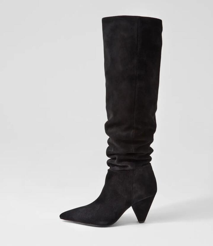 Luna Boot Black Suede Knee High Boots
