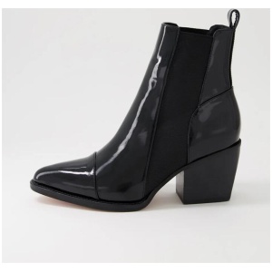 Maddern Black Wrinkle Patent Chelsea Boots