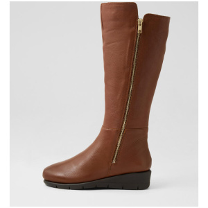 Makes Cognac Leather Knee High Boots