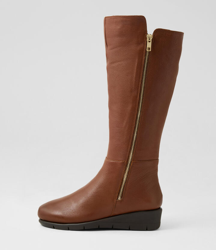 Makes Cognac Leather Knee High Boots