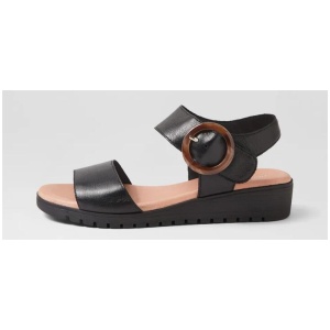 Manessay Black Leather Sandals